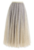 Shimmer Sequins Embroidered Mesh Tulle Pleated Skirt