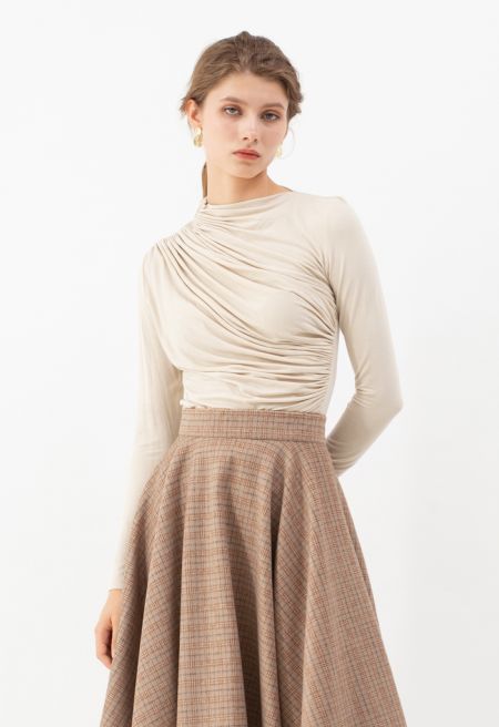 Ruched Long Sleeves Top in Cream