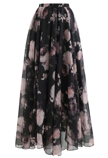 Pink Rose Watercolor Maxi Skirt