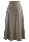 Soft Faux Leather Seamed A-Line Skirt in Taupe