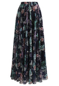 Exuberant Floral Chiffon Maxi Skirt in Navy