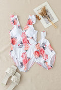 Rose Print Ruffle Detail Swimsuit for Mommy & Kids