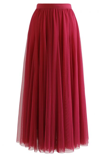 My Secret Garden Tulle Maxi Skirt in Red