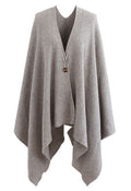 Buttoned Rib Knit Poncho Cape in Taupe