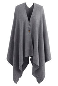 Buttoned Rib Knit Poncho Cape in Grey