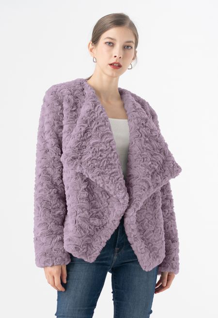 Wide Lapel Snug Faux Fur Coat in Purple
