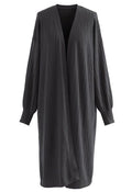 Rib Knitted Open Front Longline Knit Cardigan in Grey