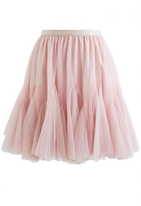 Ruffle Hem Mesh Tulle Mini Skirt in Pink