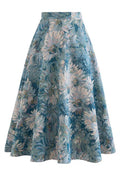 Marguerite Oil Painting Jacquard Midi Skirt