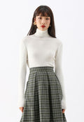 Turtleneck Ribbed Fitted Knit Top in White