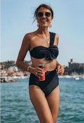Sweet Knot One-Shoulder Bikini Set in Black