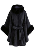 Self-Tie Bowknot Faux Fur Poncho in Black