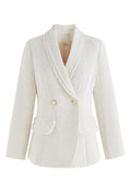 Shawl Collar Fringed Edge Tweed Blazer in Ivory