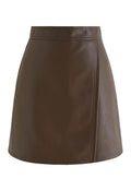 Nifty Faux Leather Flap Mini Bud Skirt in Brown