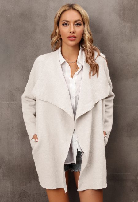 Wide Lapel Loose Knit Cardigan in Cream