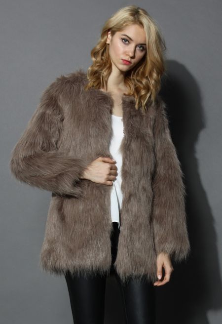 Chicwish Glam Brown Faux Fur Coat