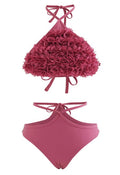 3D Petal Triangle Self-Tie Bikini Set in Coral