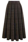 Delicate Restrained Plaid Box Pleat Tweed Skirt in Brown