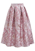 Metallic-Sheened Jacquard Embossed A-Line Midi Skirt in Candy Pink