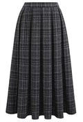 Delicate Restrained Plaid Box Pleat Tweed Skirt in Smoke