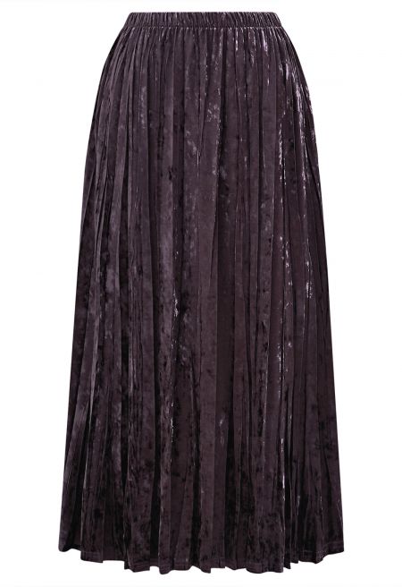 Alluring Luster Velvet Pleated Skirt in Plum