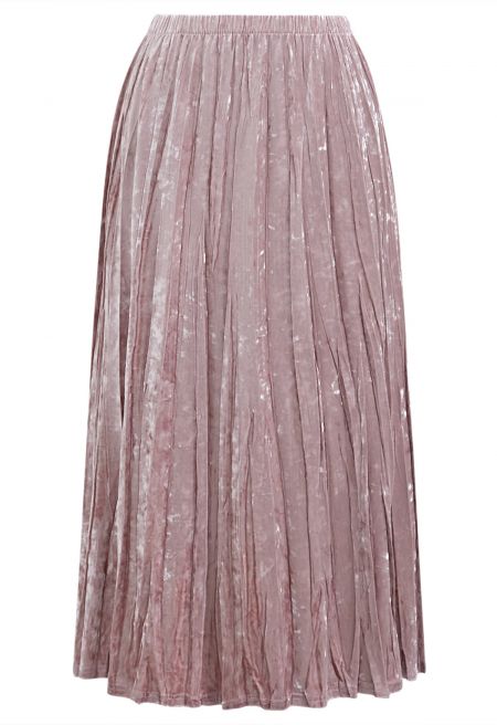 Alluring Luster Velvet Pleated Skirt in Pink