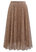 Gilded Glow Sequin Embellished Mesh Tulle Midi Skirt