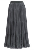 Reversible Gathered Pleats Tiered Tulle Maxi Skirt in Smoke