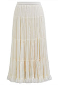 Reversible Gathered Pleats Tiered Tulle Maxi Skirt in Cream