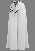 Striped Ribbon Side Pockets Wide-Leg Pants in White