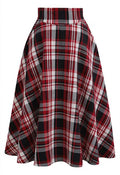 Plaid Tweed High-Waist A-Line Midi Skirt in Red