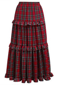 Festive Plaid Ruffle Edge Maxi Skirt in Red