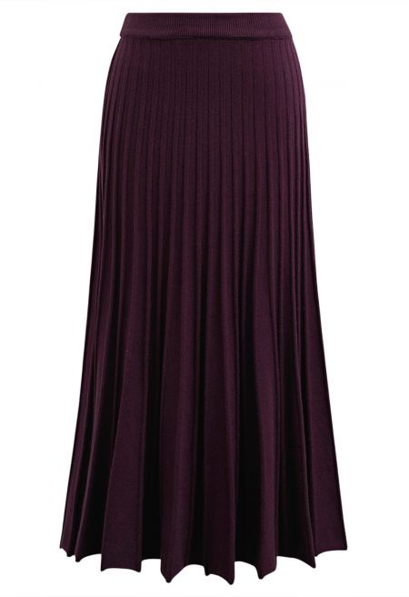 Casual Grace Ribbed Knit Flare Maxi Skirt in Plum