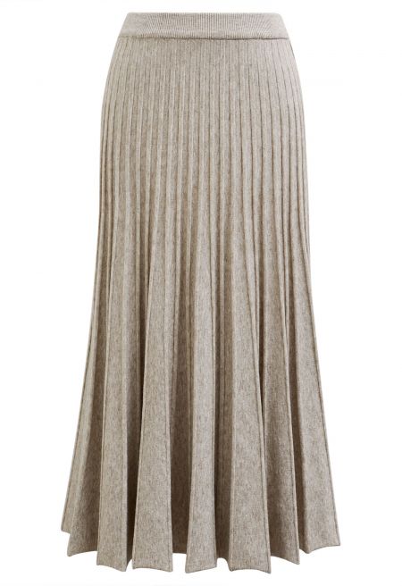 Casual Grace Ribbed Knit Flare Maxi Skirt in Oatmeal