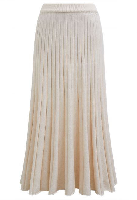 Casual Grace Ribbed Knit Flare Maxi Skirt in Cream