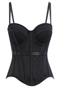 Structured Seam Paneled Mesh Corset Top in Black