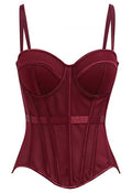 Structured Seam Paneled Mesh Corset Top in Burgundy