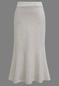 Sequin Mix-Knitted Bodycon Mermaid Midi Skirt in Ivory