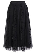 Velvet Heart Shimmer Pleated Tulle Midi Skirt in Black