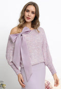Organza Bowknot Sequin Embellished Fuzzy Knit Sweater in Lilac