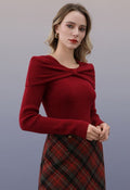 Sweet Poise Bowknot Ribbed Knit Top in Red