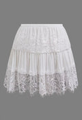Seductive Lace Panelled Pleated Mini Skirt in White
