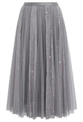 Striking Sequin Panel Mesh Tulle Midi Skirt in Grey