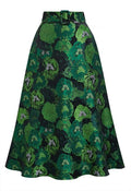 Grand Peony Jacquard A-Line Maxi Skirt in Green