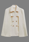 Stately Double-Breasted Collar Knit Cape Coat in Ivory