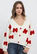 Fetchingly 3D Bowknot Buttoned Chunky Knit Cardigan in Red