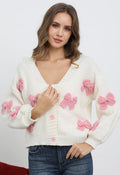 Fetchingly 3D Bowknot Buttoned Chunky Knit Cardigan in Pink