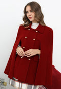 Stately Double-Breasted Collar Knit Cape Coat in Red