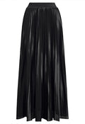 Ladylike Grace Pleated Sheen Maxi Skirt in Black