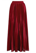 Ladylike Grace Pleated Sheen Maxi Skirt in Red